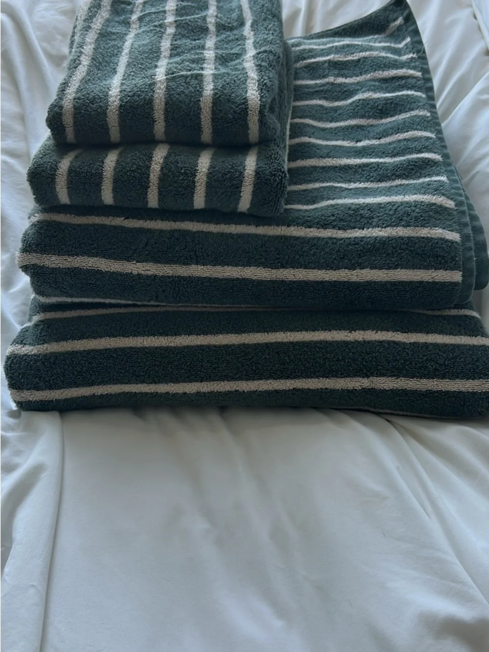 Brooklinen Botanical Green and Cream Striped Super Plush Turkish Bath Towel Set